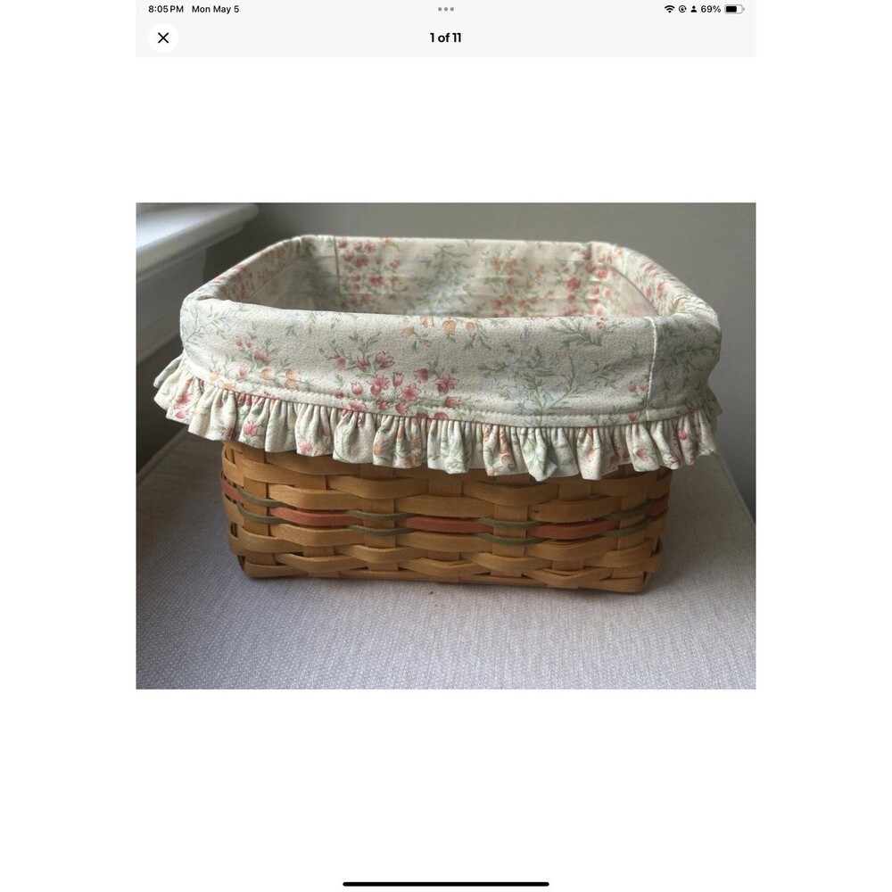 Longaberger Mother's Day Mom's Memories Basket W/ Fabric Liner & Protector 2002